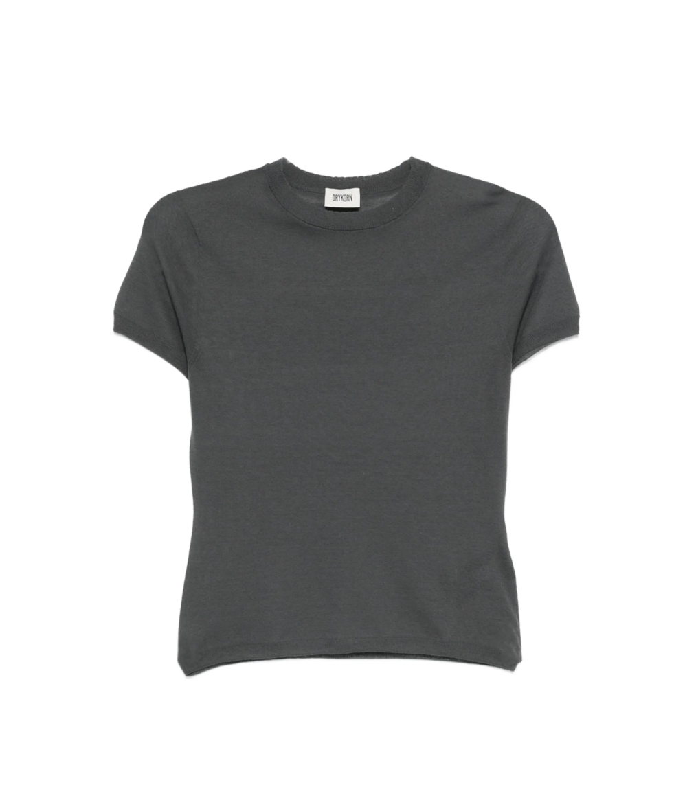 Drykorn MOGLINI_2 knit T-shirt in iron grey with slim fit, crew neck, and matte cotton blend.
