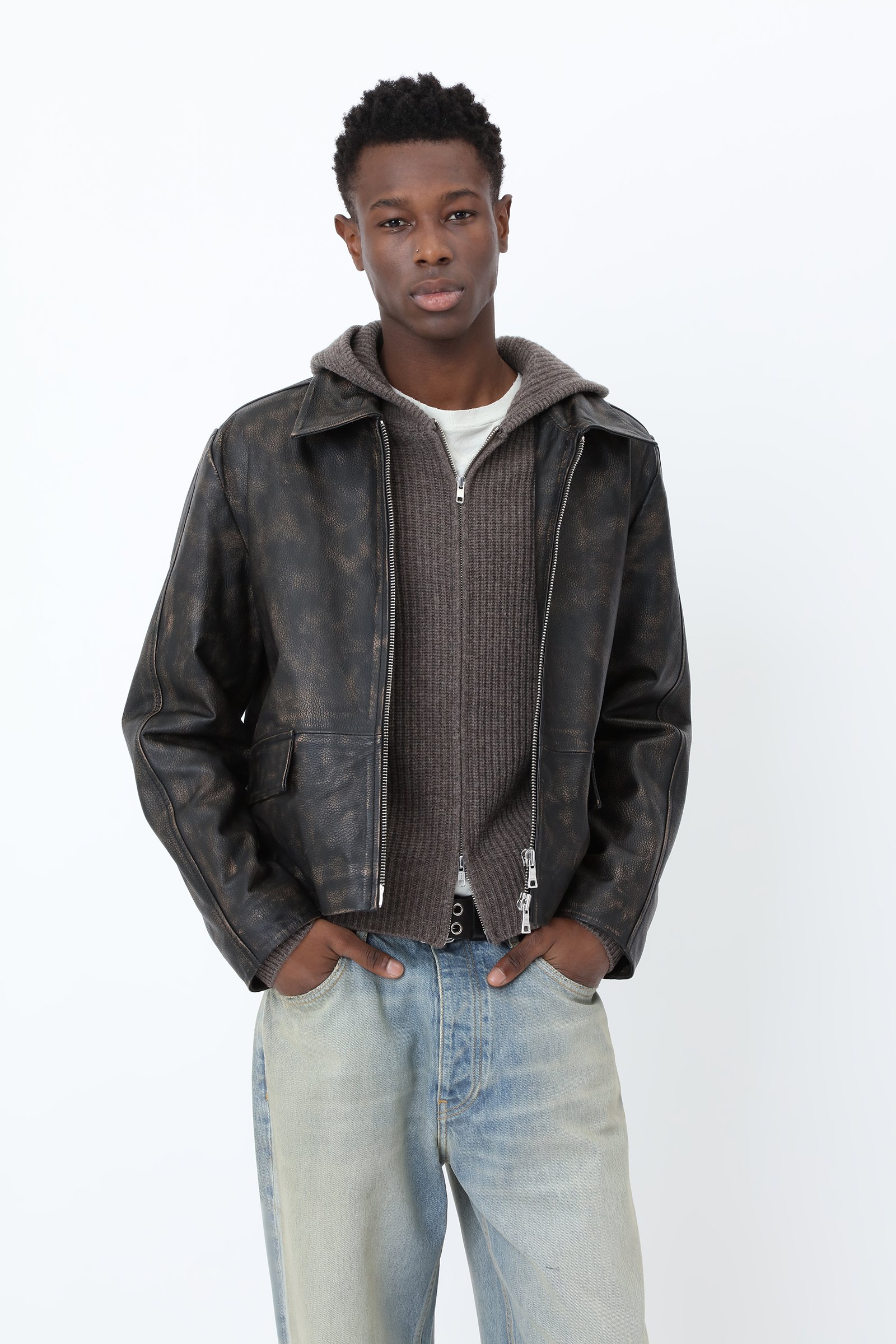 Won Hundred GLASGOW Knit Hood for men in Major Brown, crafted from lambswool and recycled nylon with a textured striped stitch.