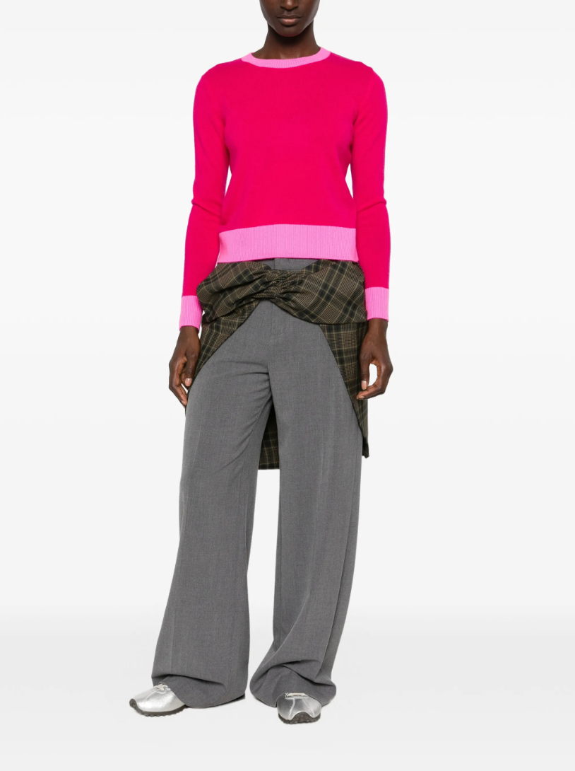FROM FUTURE women's Colour-Block Cashmere Sweater in Pink, crafted from 100% pure cashmere with a fine-knit texture and contrasting colour-block design.