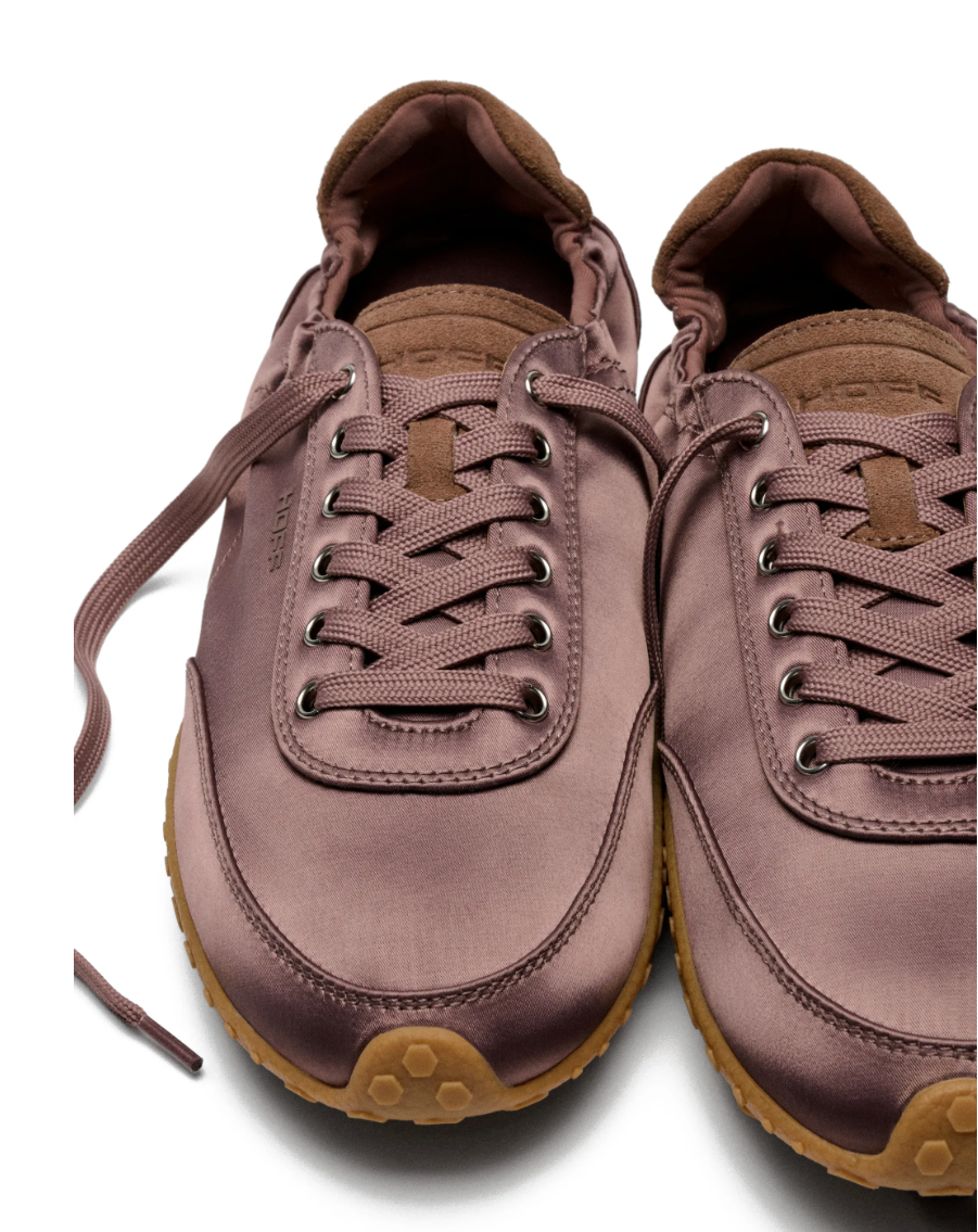 Brown HOFF Bridge Satin sneakers with satin and leather upper, lace-up fastening, elastic heel, and textured rubber sole.