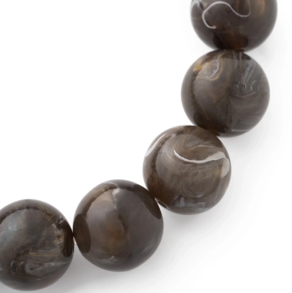 Vanessa Baroni Mini Beads Flex Bracelet in Dark Brown Marble, crafted from acetate with a flexible elasticated fit. Made in Italy.