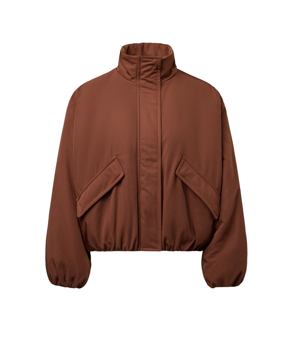 Drykorn CADLEY Blouson for women in Chocolate Fondant, featuring an oversized relaxed fit, technical twill and high stand collar.