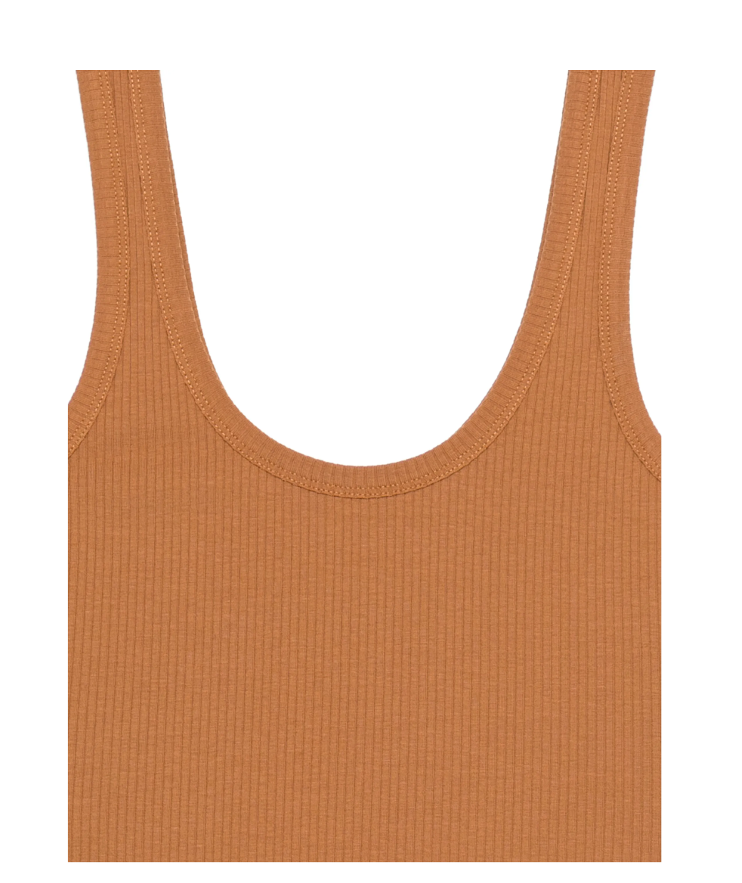 Tela D. Sofia ribbed tank top in biscotto with scoop neck and sleeveless design.