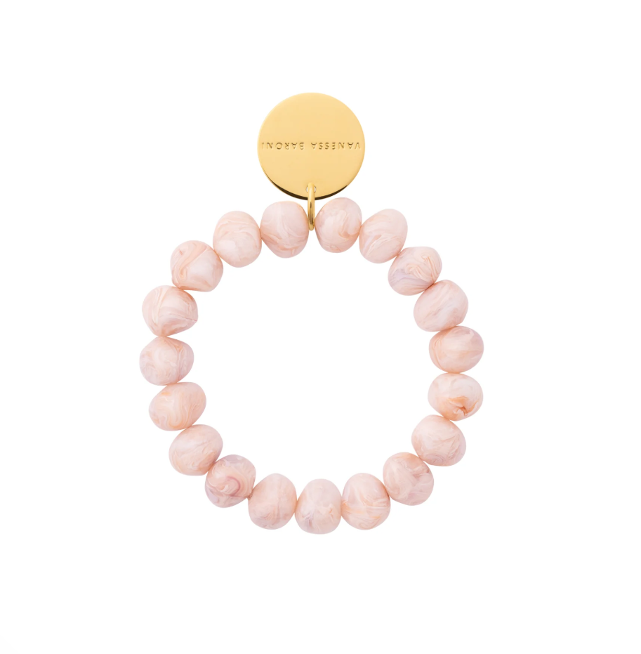 Vanessa Baroni Mini Stone Flex Bracelet in Ivory Rose Marble with a sculptural design and elegant marbled finish. Made in Italy.