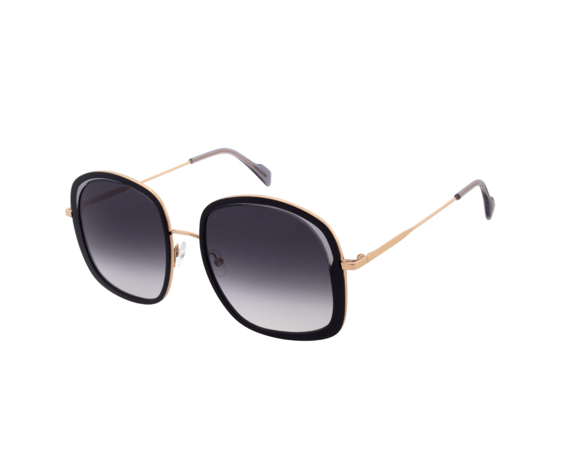 Andy Wolf LAUREL sunglasses in black with rose gold metal, oversized rectangular frame, and vintage-inspired design.