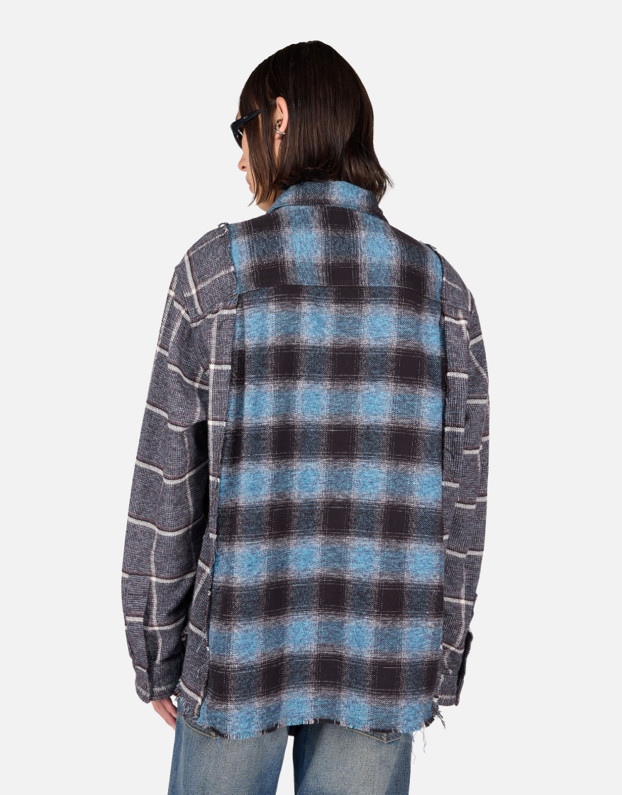 Haikure ARNO Double Check Shirt for men in Black and Blue, crafted from cotton with contrasting checks and a relaxed fit. Made in Italy.