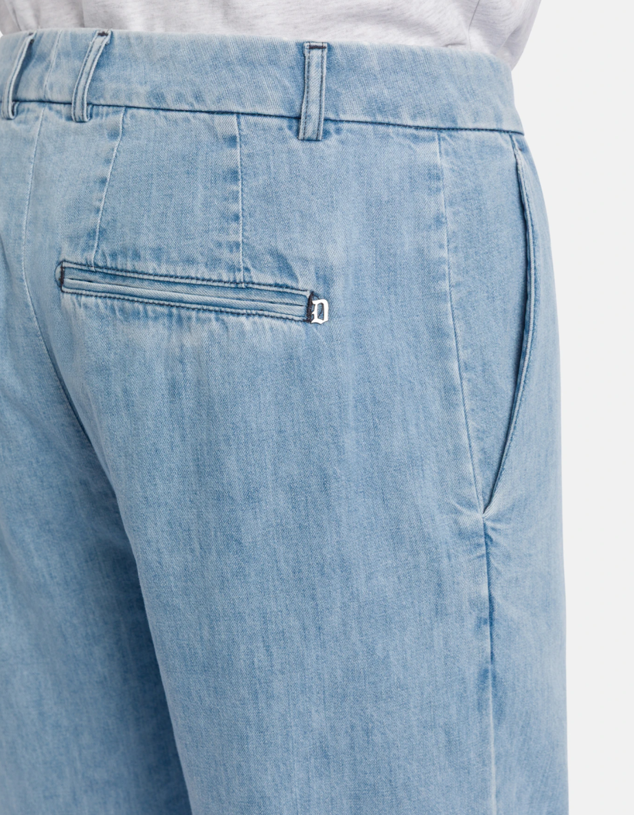 Dondup James loose-fit trousers in blue rigid denim with chino style and welt pockets.