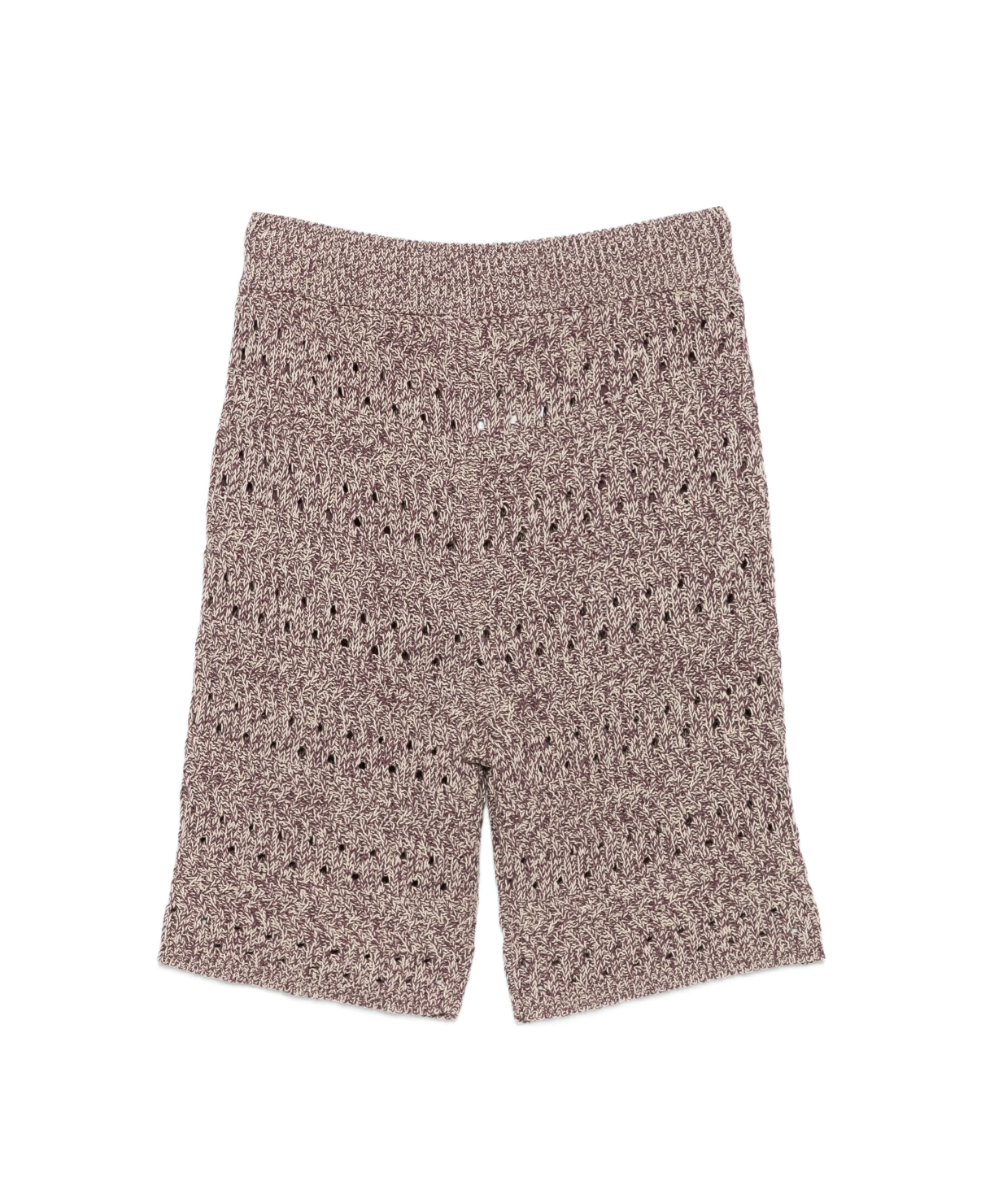 Roberto Collina open-knit shorts in plum lilac with drawstring waist and textured knit design.