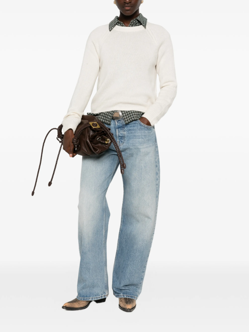FROM FUTURE women's Raglan Cashmere Sweater in Ecru, crafted from 100% pure cashmere with raglan sleeves, a classic crewneck and ribbed trims.