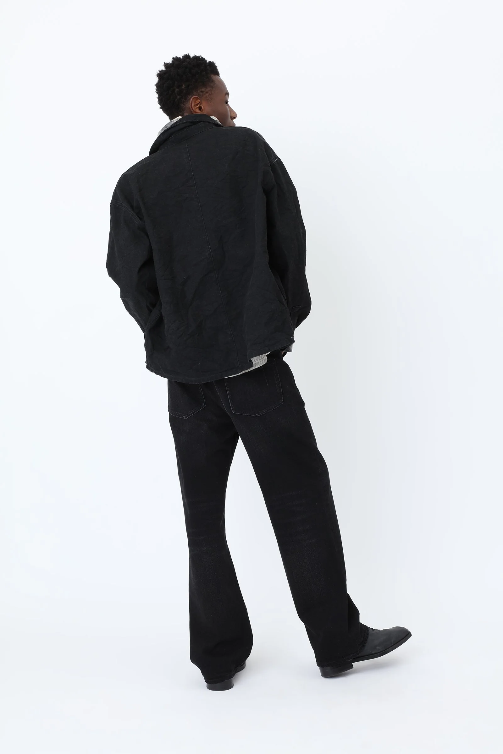 Won Hundred MAZA Denim Shirt for men in Xenon Black, featuring a regular fit, washed denim finish, pointed collar and chest pocket.