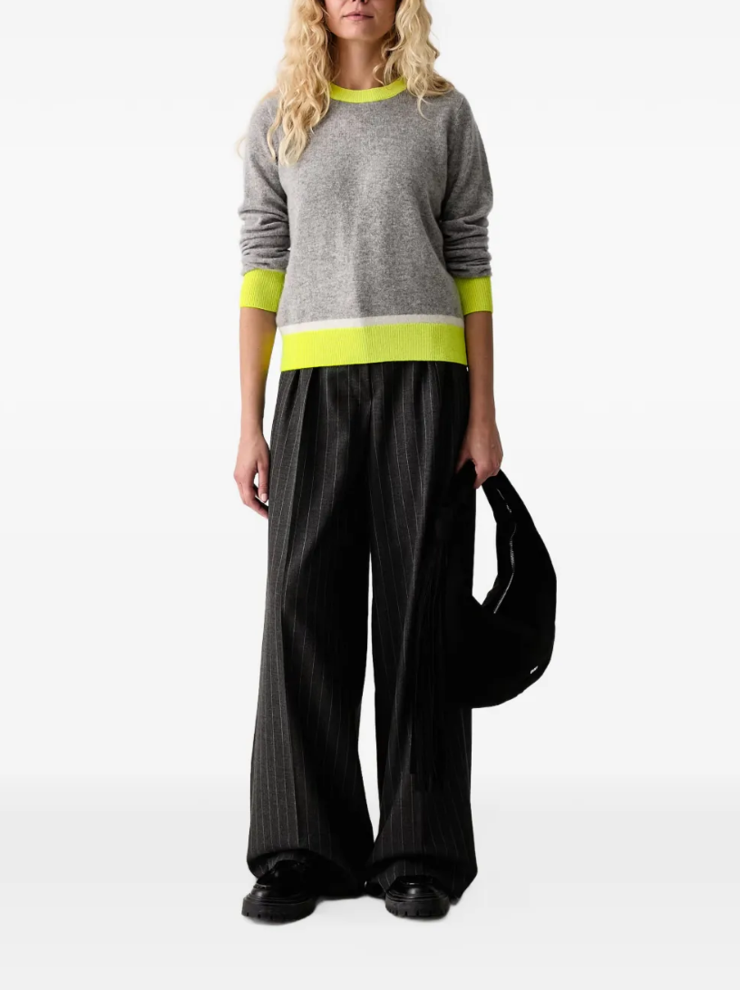 FROM FUTURE Colour-Block Cashmere Sweater in Dark Earth Grey and Neon Yellow, crafted from lightweight GCS®-certified cashmere.