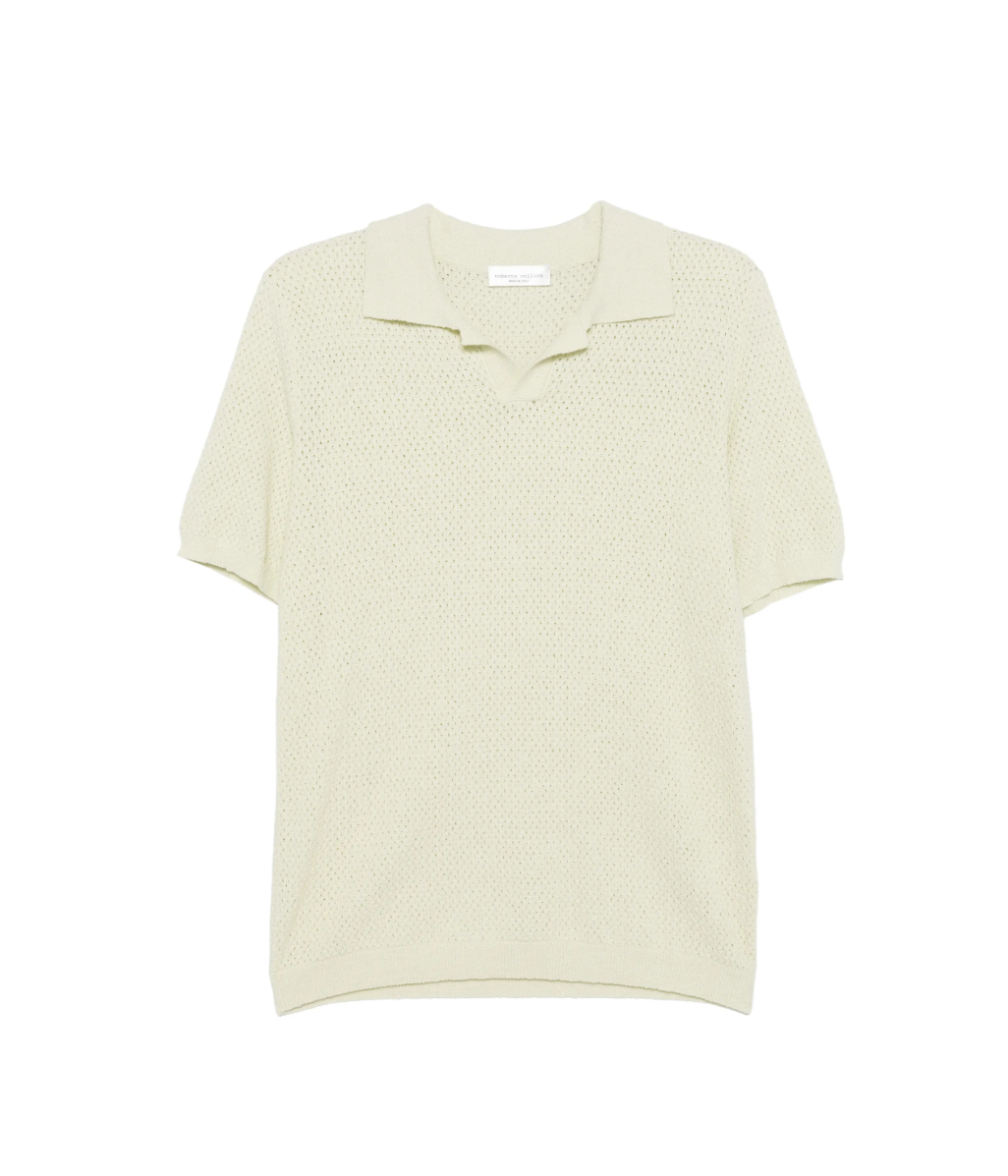 Roberto Collina open-knit polo T-shirt in linfa with short sleeves and breathable texture.