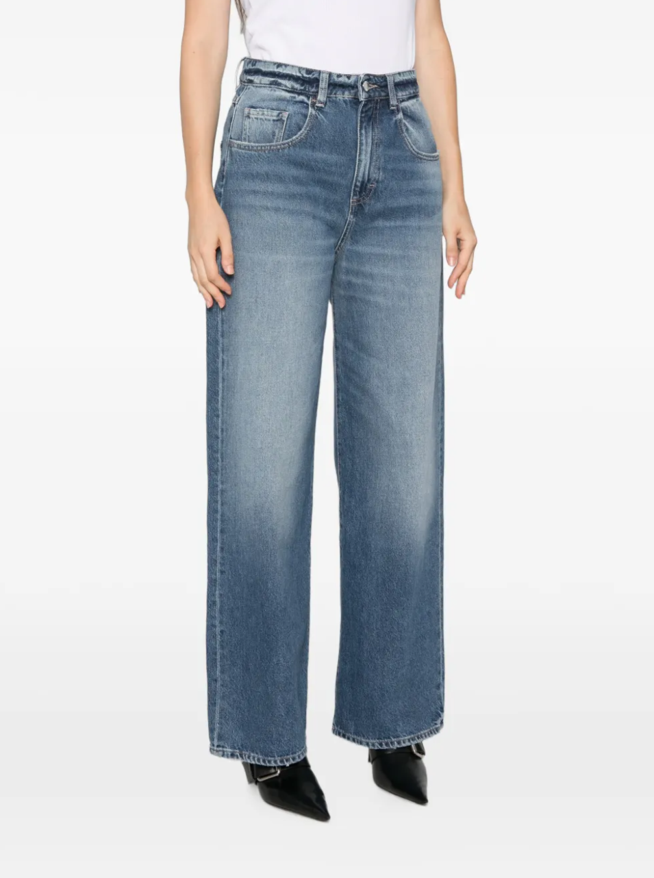 Icon Denim Poppy wide-leg jeans in Eclipse with faded wash and relaxed silhouette.