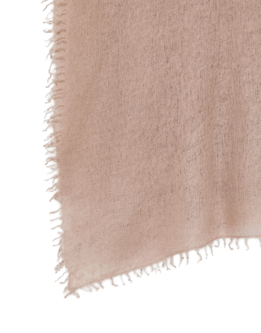 WARM-ME Small NOMAD Scarf in Chocolate Malt, crafted from 100% pure cashmere with a lightweight, semi-sheer fine knit and fringed edges.