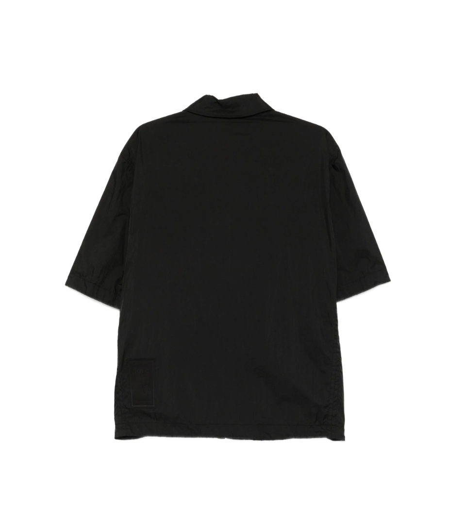 Ten C lightweight overshirt in black with zip closure, ripstop fabric, and utility pocket details.