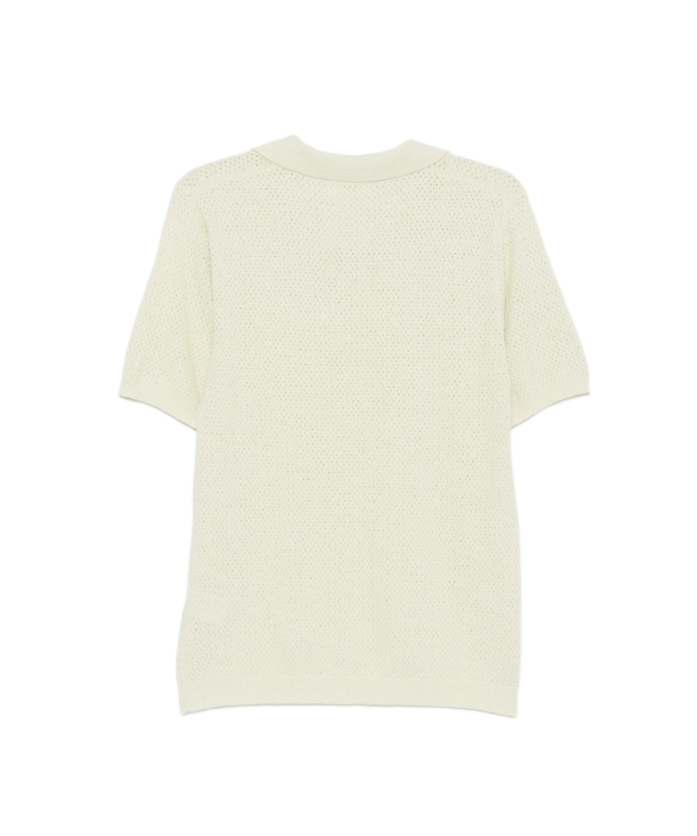 Roberto Collina open-knit polo T-shirt in linfa with short sleeves and breathable texture.