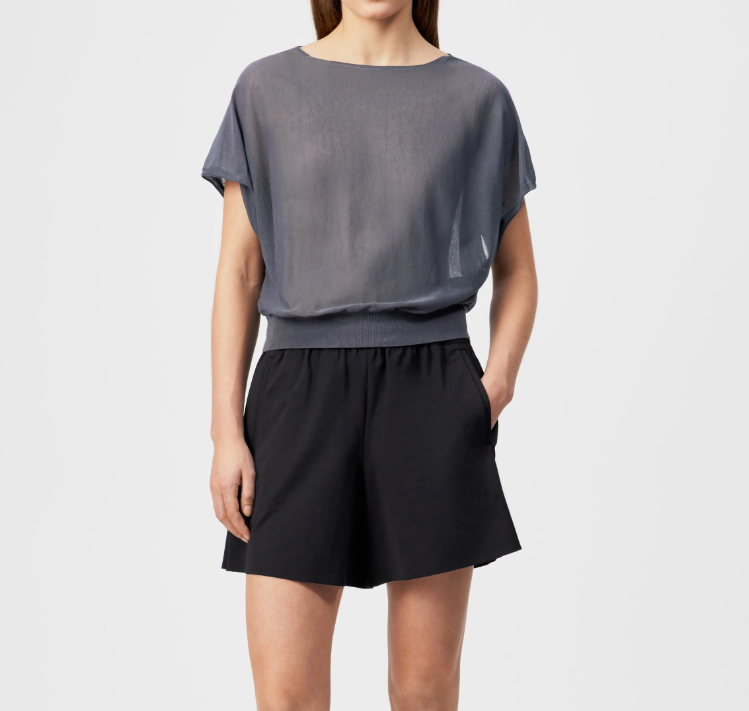 Iron grey GERLOTTA oversized knit top by Drykorn in cotton-polyamide blend with U-boat neckline and relaxed fit for modern casual style.