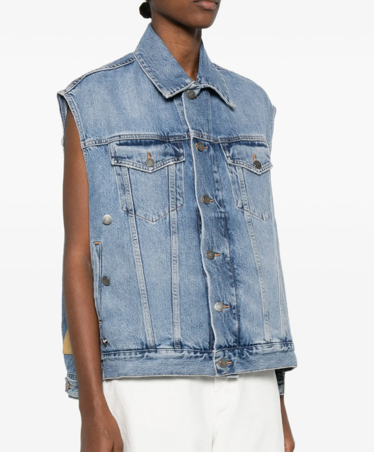 Haikure Women Button Denim Vest Light Blue