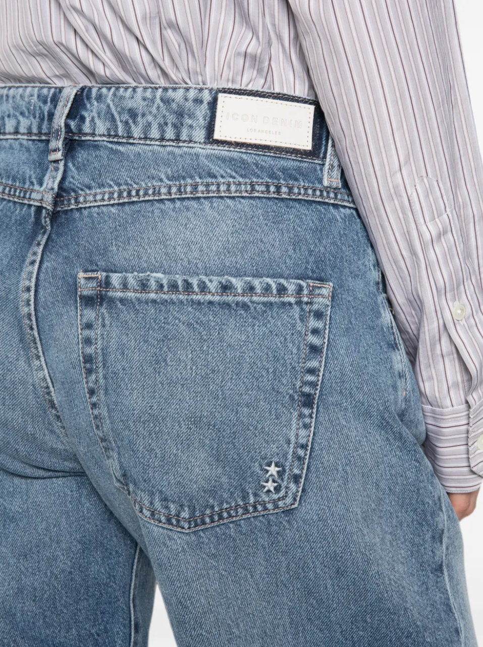Icon Denim Bea wide-leg jeans in Faded Blue crafted from 100% rigid cotton denim with a low-rise fit.