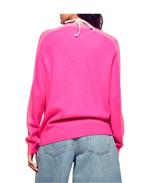 From Future cashmere cardigan in love pink with contrast details, V-neck, and oversized fit.