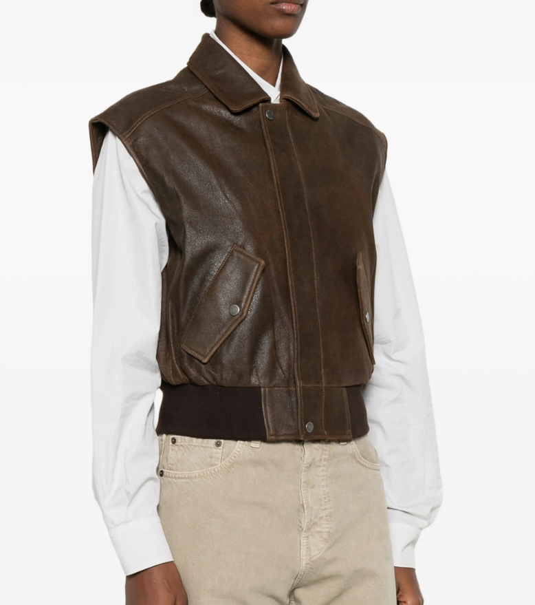 Haikure Women Leather Gilet Brown