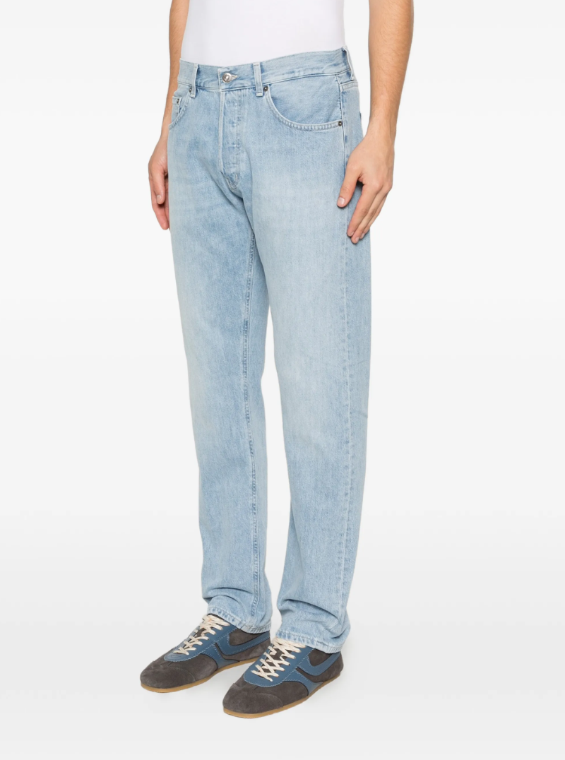 Dondup straight-leg jeans in light blue faded wash with button fly and classic five-pocket design.