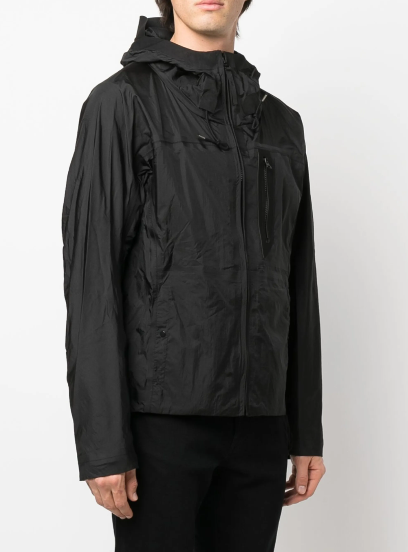 Ten C Wind Combo Bonded Jacket in black with nylon ripstop, OJJ fabric, and lightweight design.