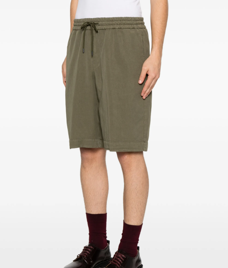 Dondup bermuda shorts in olive green with drawstring waist, elastic waistband, and clean tailored look.