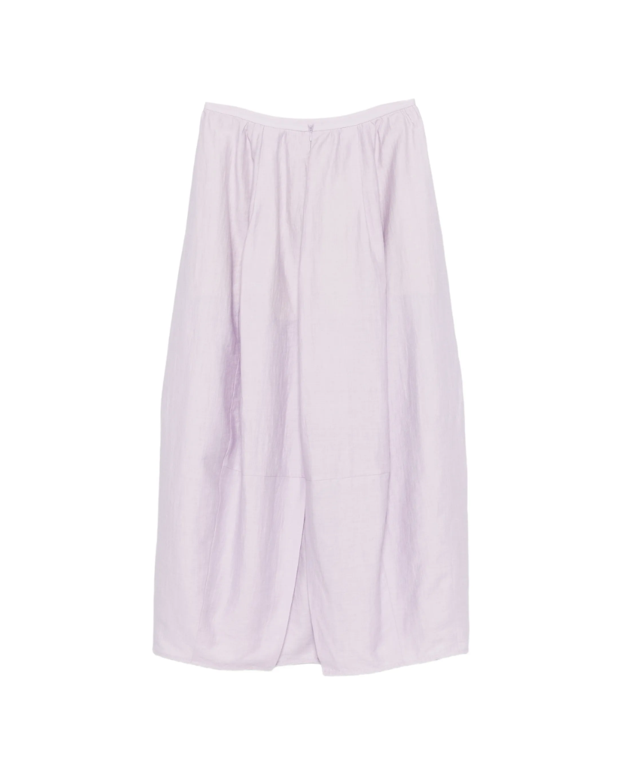Tela pleated rear-slit skirt in lilac with linen-viscose blend and elegant flowing silhouette.