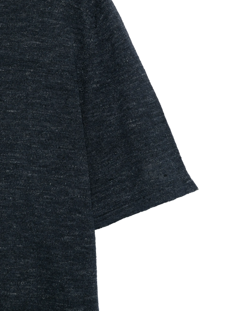 Roberto Collina navy T-shirt in linen-cotton blend with crew neck and short sleeves.