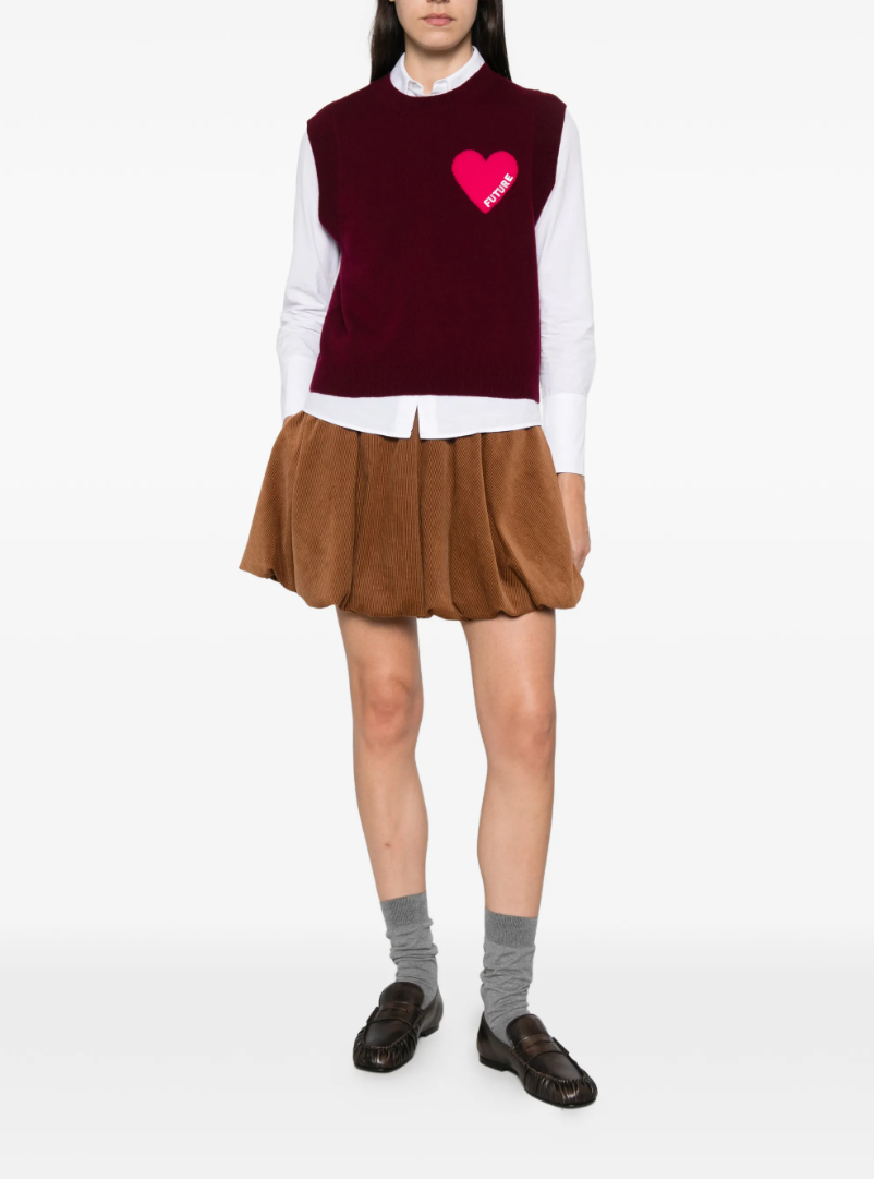 FROM FUTURE Heart Cashmere Vest in Winter Burgundy, featuring an oversized fit, cropped silhouette and signature embroidered heart.