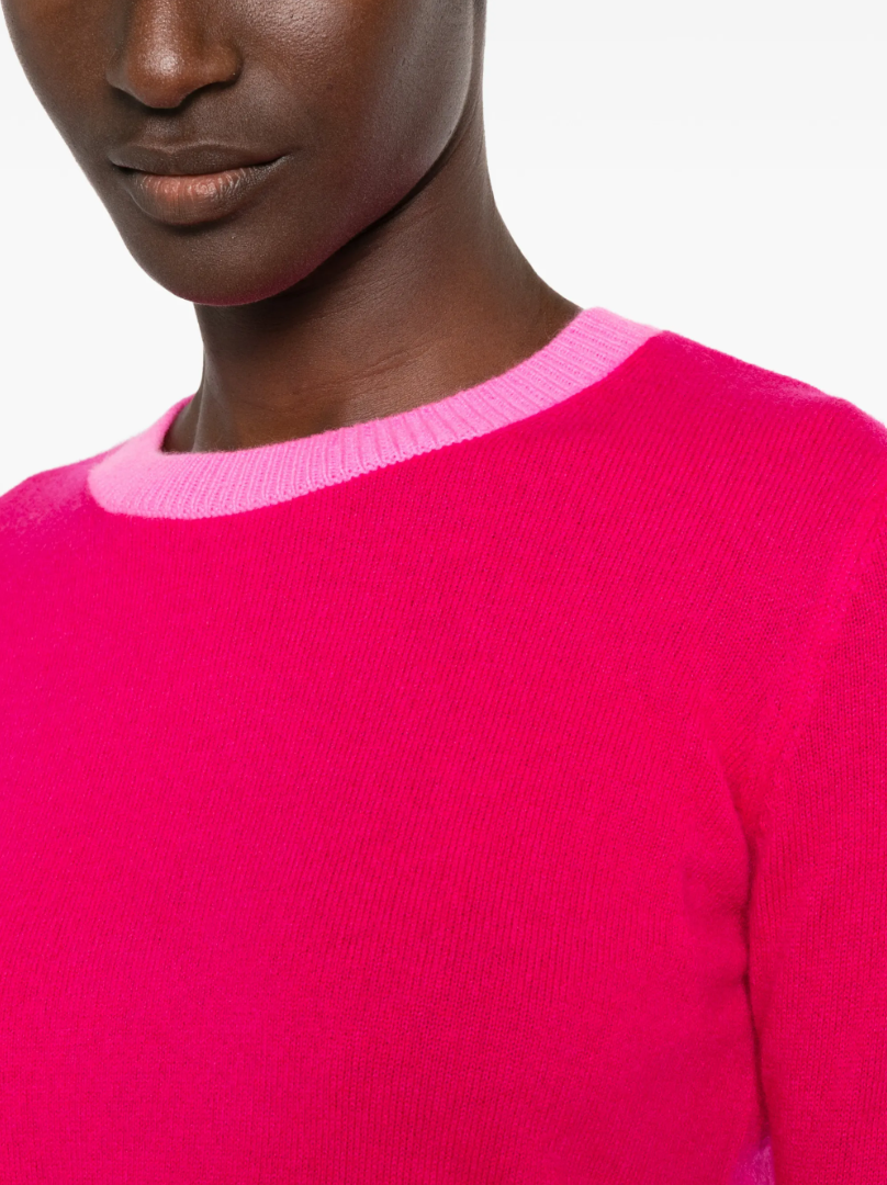 FROM FUTURE women's Colour-Block Cashmere Sweater in Pink, crafted from 100% pure cashmere with a fine-knit texture and contrasting colour-block design.