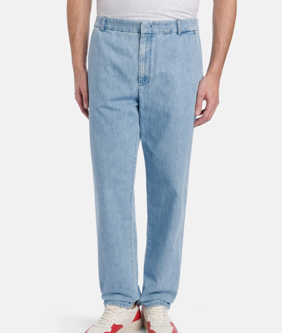 Dondup James loose-fit trousers in blue rigid denim with chino style and welt pockets.