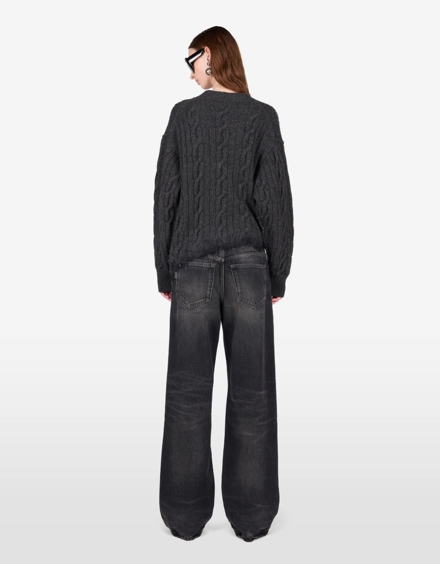 Haikure JANICE Jumpsuit for women in Vintage Black, combining a denim bottom with a knitted cotton-wool top. Made in Italy.