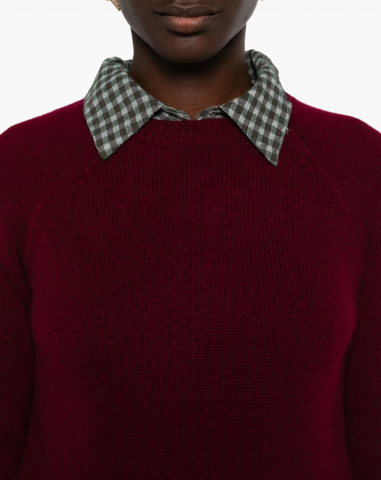 FROM FUTURE women's Raglan Cashmere Sweater in Winter Burgundy, crafted from 100% pure cashmere with raglan sleeves and ribbed trims.