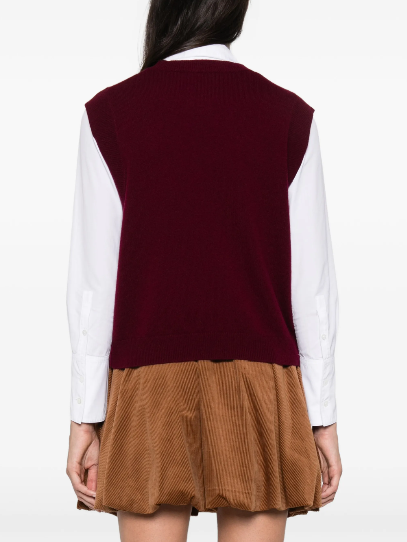 FROM FUTURE Heart Cashmere Vest in Winter Burgundy, featuring an oversized fit, cropped silhouette and signature embroidered heart.