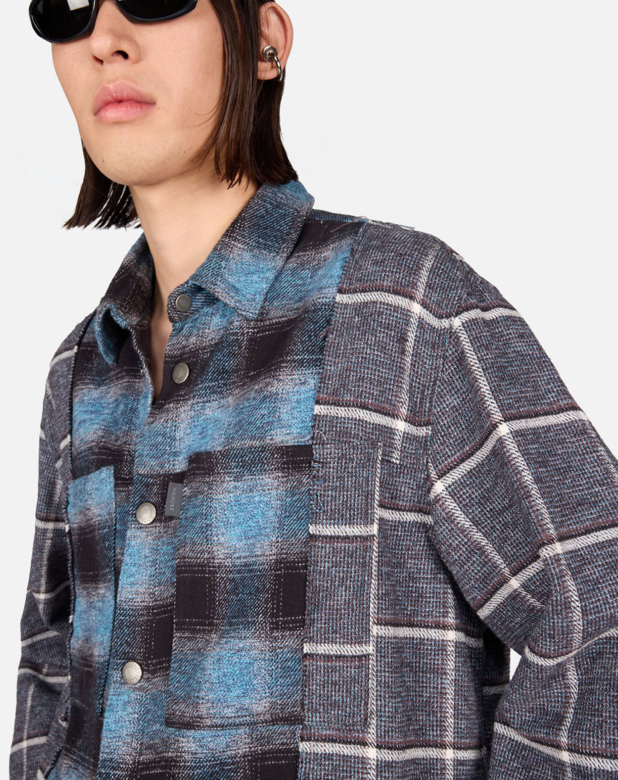 Haikure ARNO Double Check Shirt for men in Black and Blue, crafted from cotton with contrasting checks and a relaxed fit. Made in Italy.