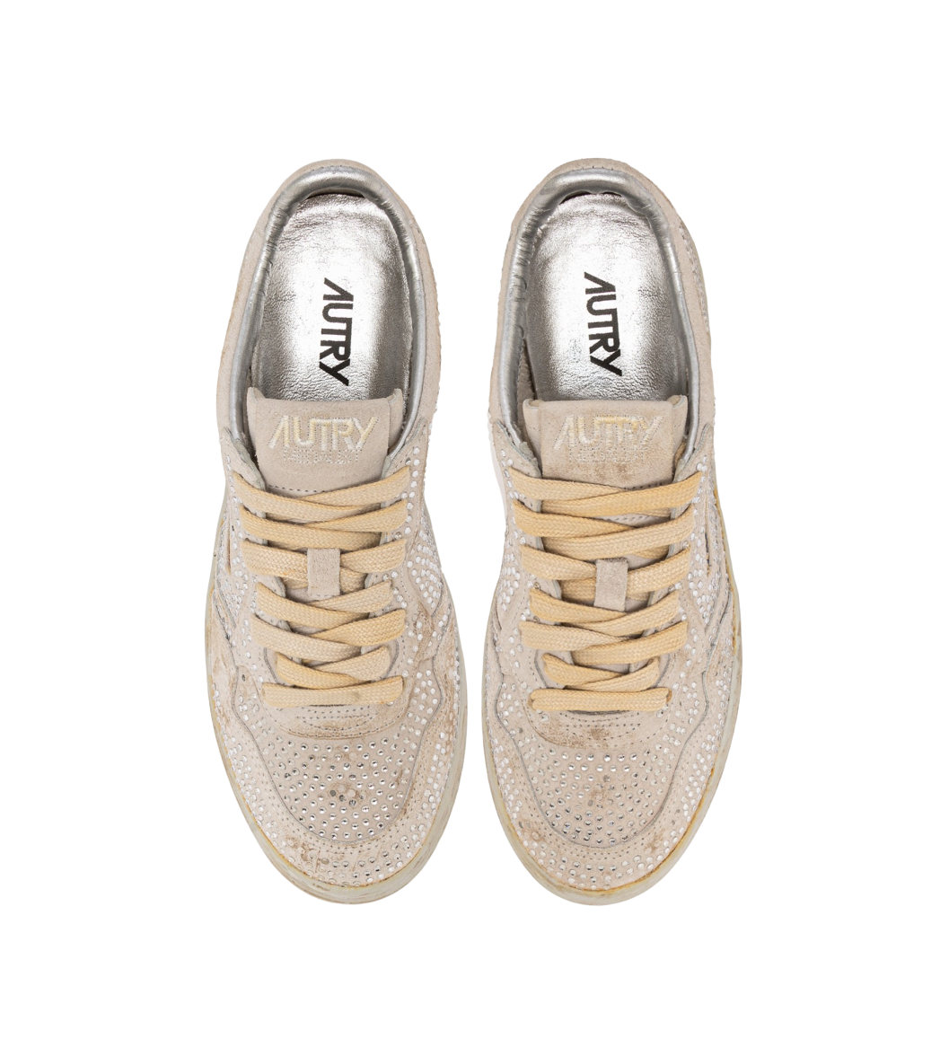 Autry Women’s Medalist Low Crystal Micro Strass Sneakers White, Bloom Collection AULW NA01