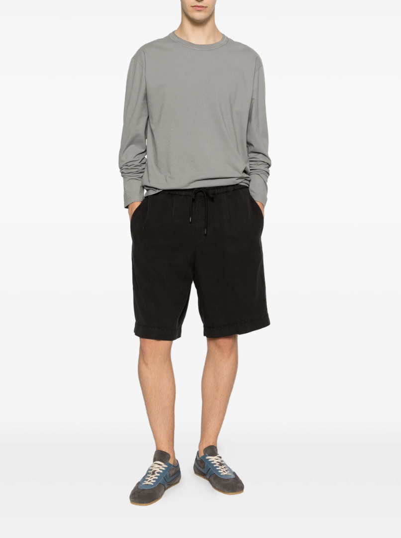 Dondup bermuda shorts in black with drawstring waist, elastic waistband, and clean tailored look.