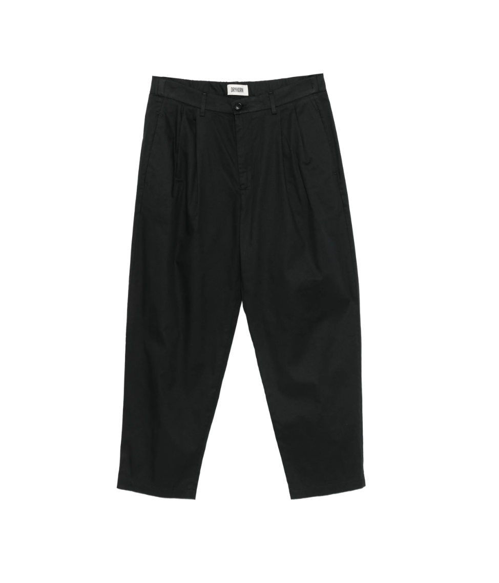 Drykorn MARYKO pleated trousers for men in black with belt loops, zip fly, and cotton-viscose blend.