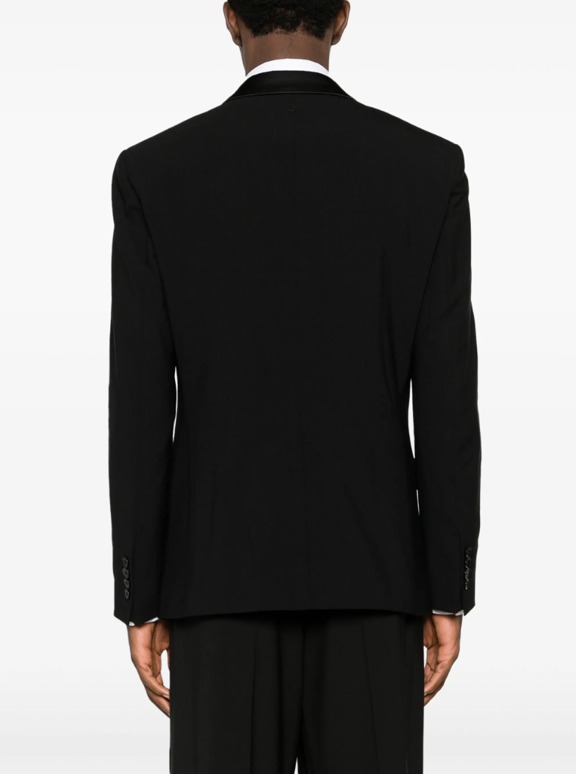 Dondup single-breasted blazer in black with notch lapel, button closure, and tailored silhouette.
