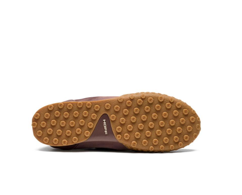 Brown HOFF Bridge Satin sneakers with satin and leather upper, lace-up fastening, elastic heel, and textured rubber sole.