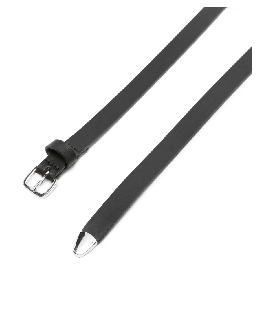 Black D. Rachel leather belt by Tela with silver-tone buckle, made in Italy from 100% calf leather.