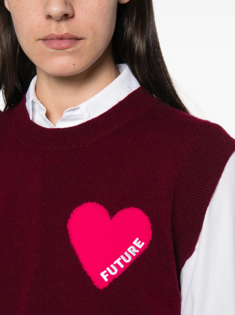 FROM FUTURE Heart Cashmere Vest in Winter Burgundy, featuring an oversized fit, cropped silhouette and signature embroidered heart.