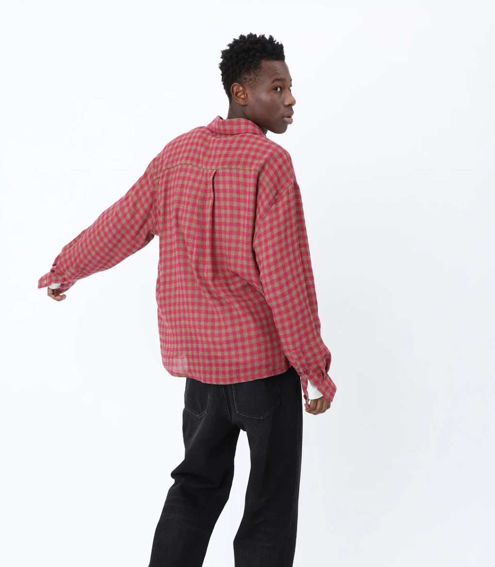 Won Hundred Mason Check Shirt for men in Granita Pink with a lightweight wool blend and magenta check.