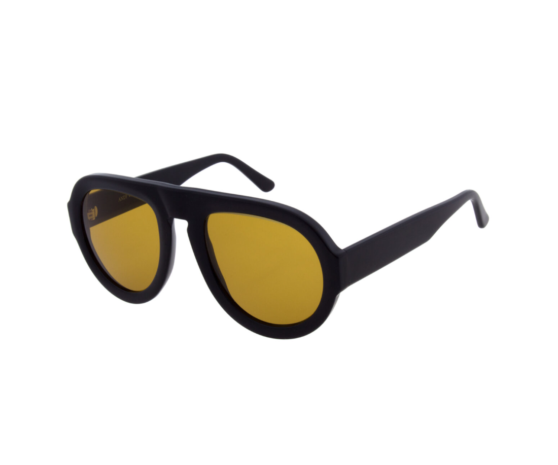 Andy Wolf BARLEY aviator sunglasses in black with yellow lenses and oversized unisex frame.