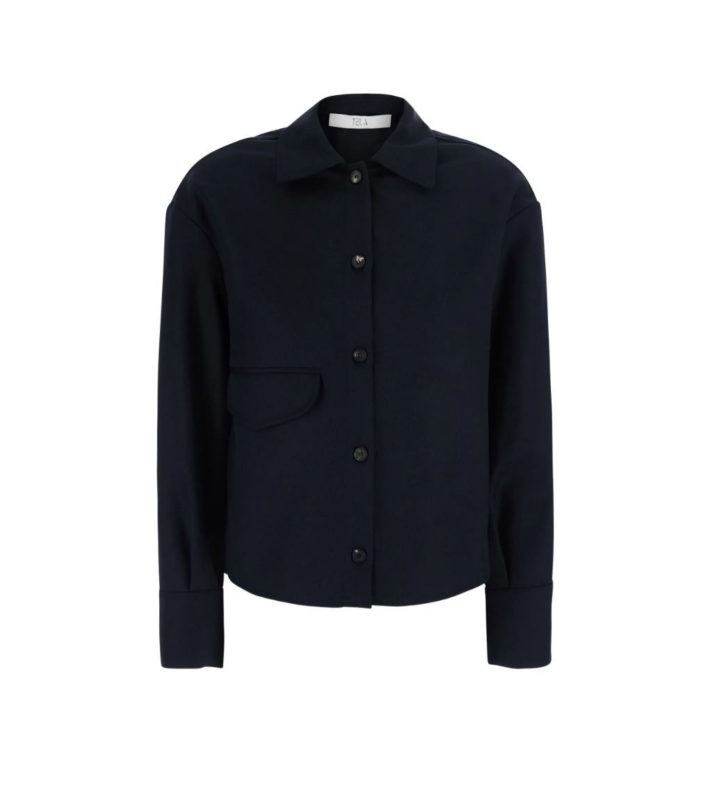 TELA BRITT Shirt in Blue, made in Italy with a classic collar, button closure, flap chest pocket and curved hem.