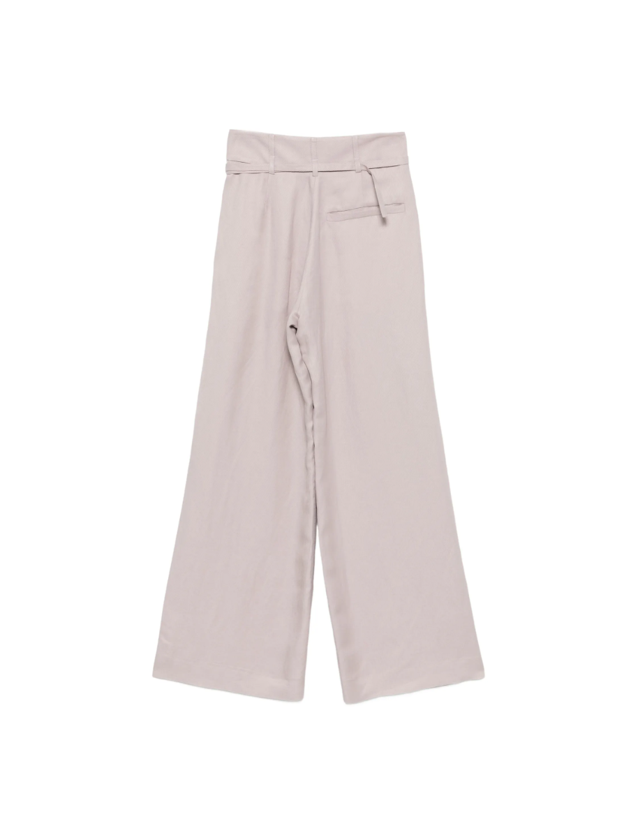 Tela lilac wide-leg trousers with pleated details, belted waist, and twill weave finish.