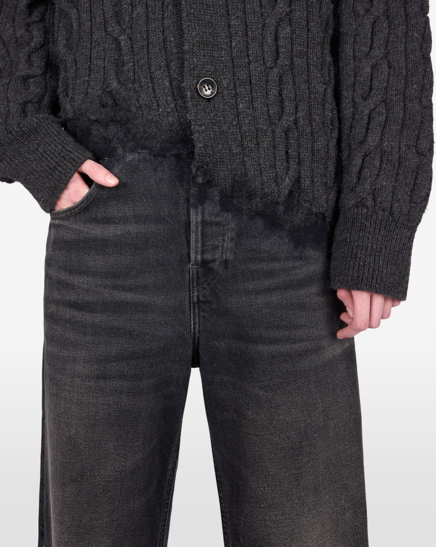 Haikure JANICE Jumpsuit for women in Vintage Black, combining a denim bottom with a knitted cotton-wool top. Made in Italy.