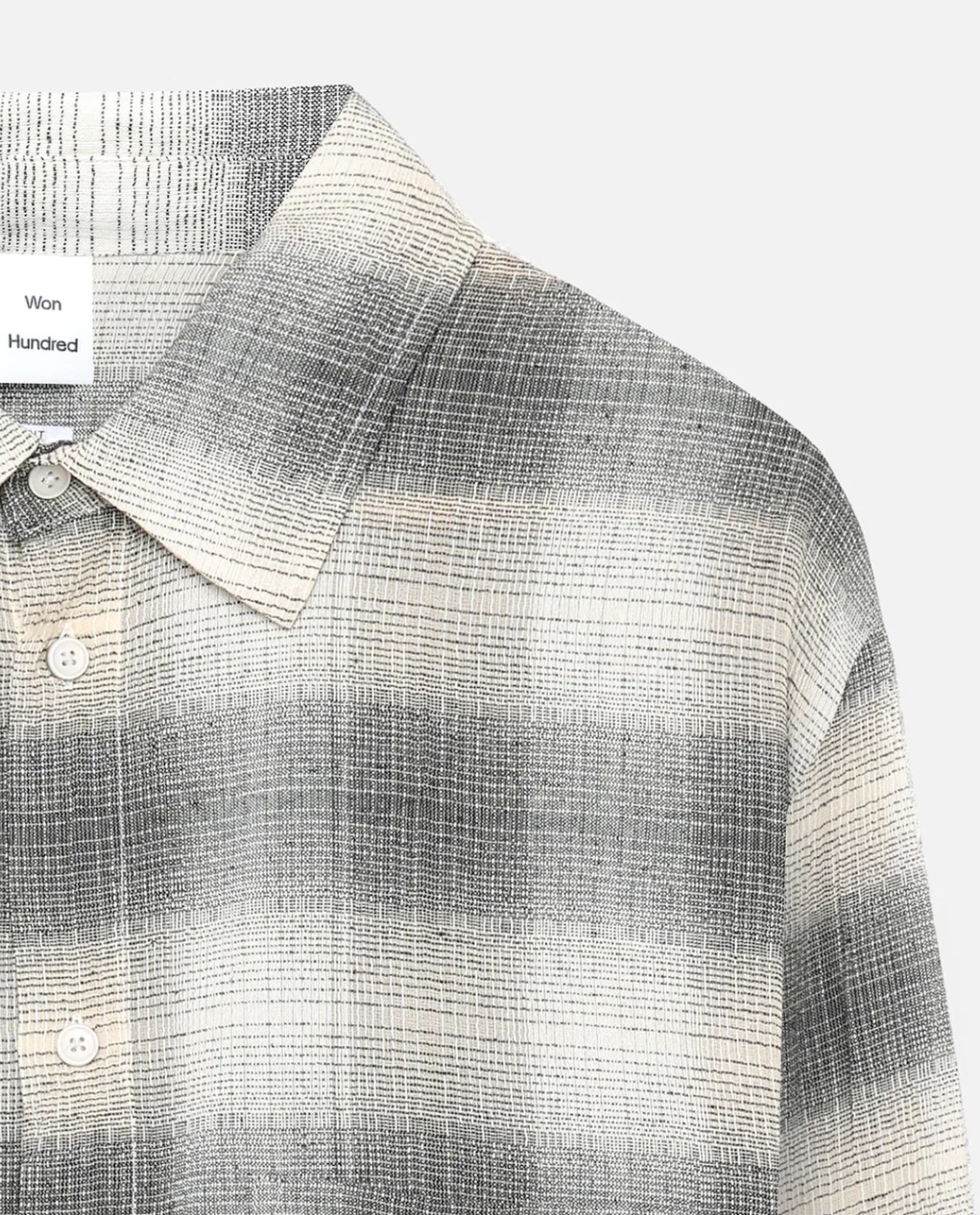 Won Hundred Pete Check Shirt for men in Black Comb., crafted from a lightweight cotton blend with a faded black and white check.